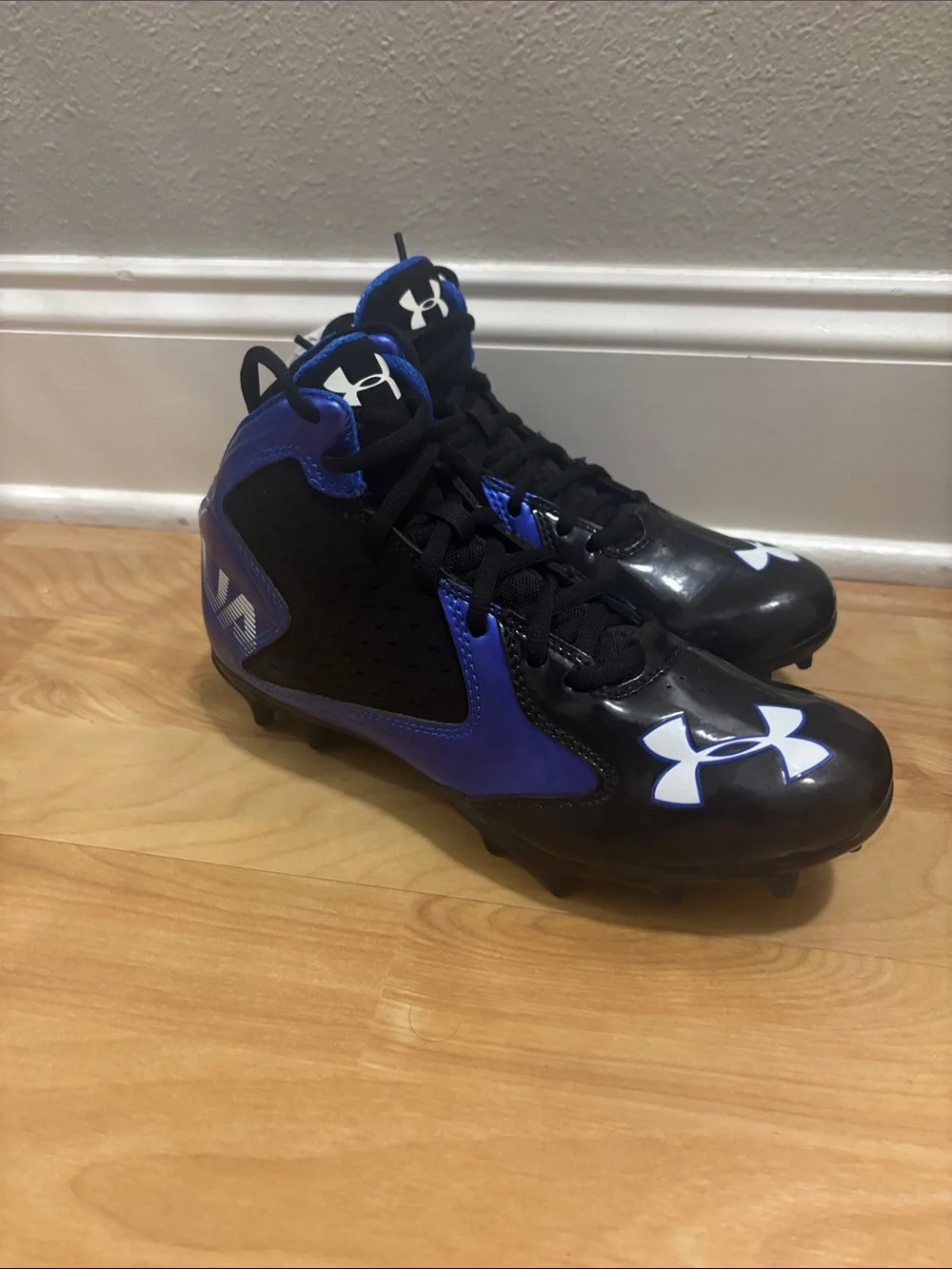 Under Armour Kids Black and Blue Football Cleats